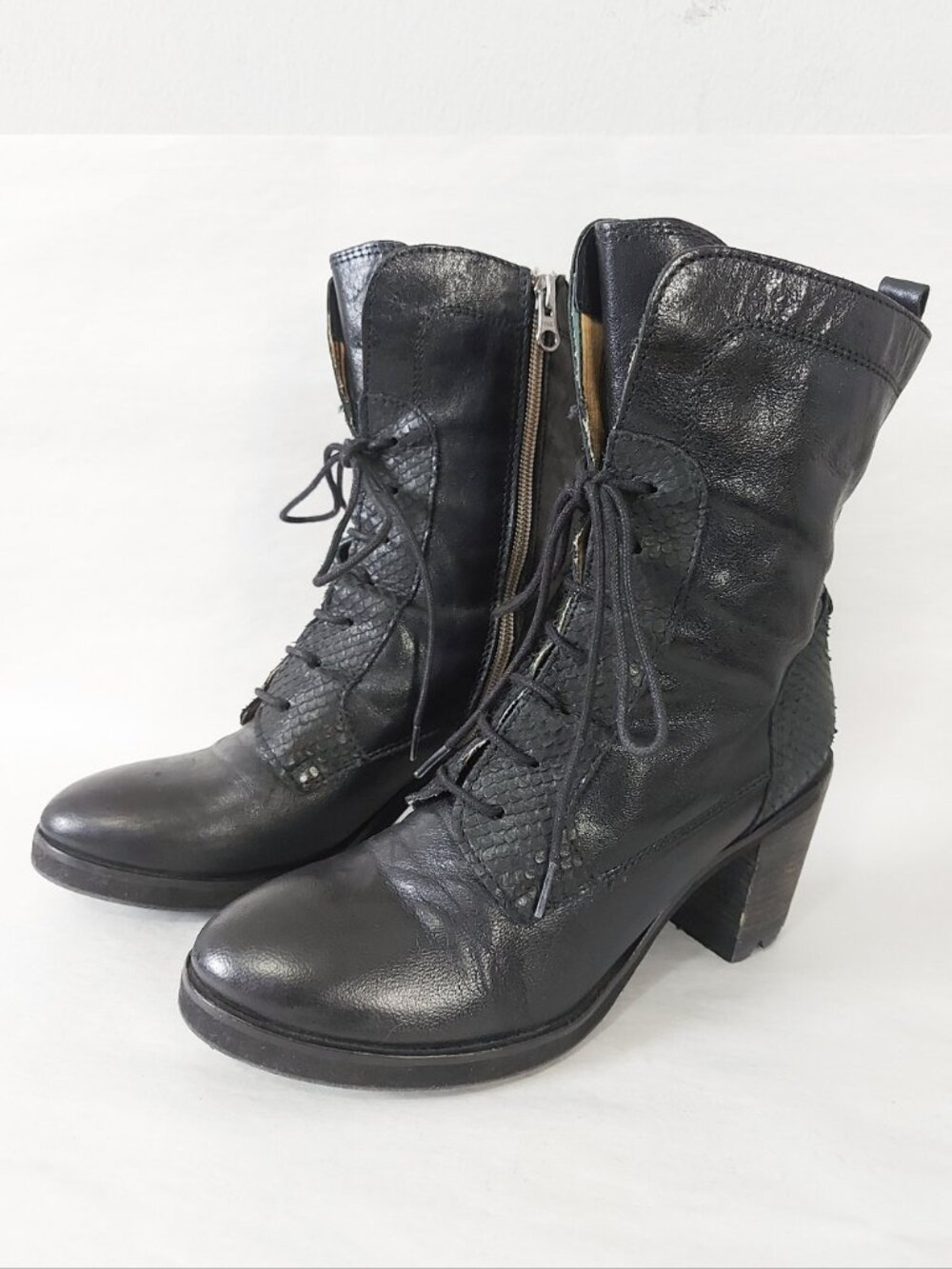 Felmini Women Goth Witchy Laceup Boots 38 EU Black Mid-Calf Retro Punk Combat